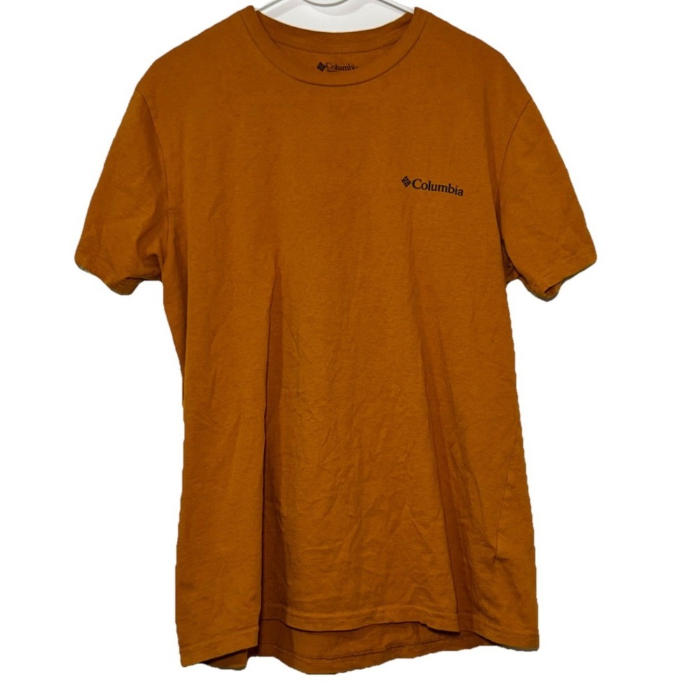 Columbia Shirt Mens Large L Mustard Yellow Graphic Tee Always Outside Camping